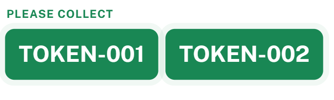Restaurant customer token pickup display showing ready order numbers